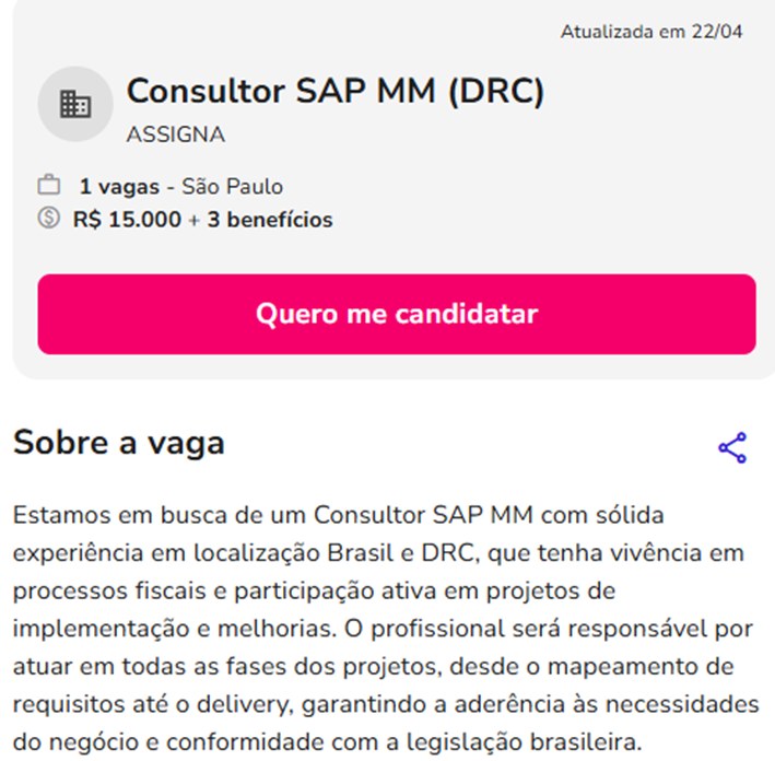 Consultor SAP MM (DRC) — R$ 15.000